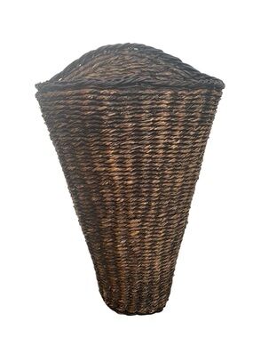 Vintage Rustic Farmhouse Wicker Woven Cone Wall Flower Door Basket in Dark Brown